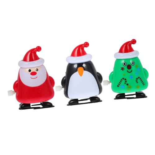 FRCOLOR 3 Stück Teiliges Weihnachts Aufziehspielzeug mit Santa Weihnachtsbaum Pinguin Langlebiges Kunststoff für Handbetriebene Laufmechanik als Kompakte Weihnachts Mitgebsel und von FRCOLOR