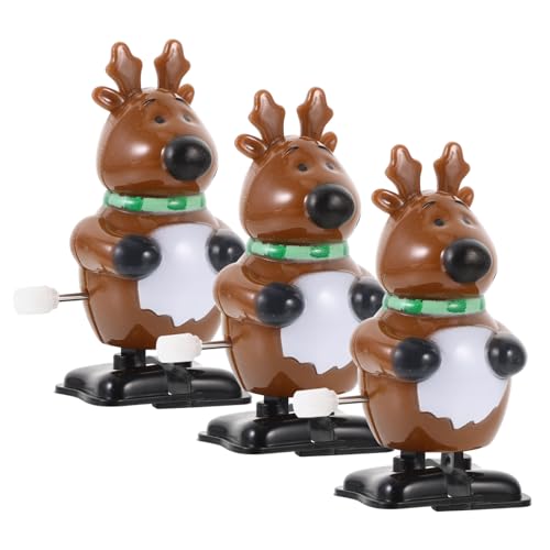 FRCOLOR 3 Stück Teiliges Weihnachts-aufziehspielzeug mit Lustigen Rentier Schal-Motiven Kleine Langlebige Desktop Wind-up Toys Kreative Party-mitgebsel von FRCOLOR