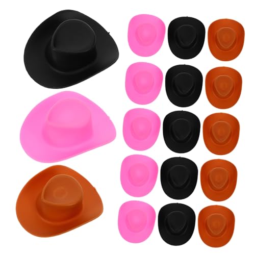 FRCOLOR 30 Stück Teiliges Mini Cowboy Hüte aus Abs Kleine Miniatur Hüte für Puppendekoration DIY Bastelzubehör Farbiges Sortiment Schwarz Braun für Mini Puppen und Kreative Handarbeiten von FRCOLOR