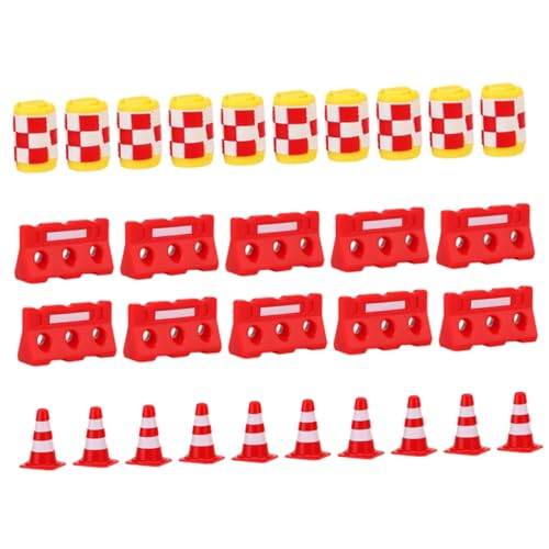 FRCOLOR 30 Stück Teiliges Mini Verkehrszeichen mit Roten Leitkegeln Roten Absperrungen und Gelben Schutzbarrieren Realistische Straßensperren für Verkehrserziehung und Baustellen von FRCOLOR