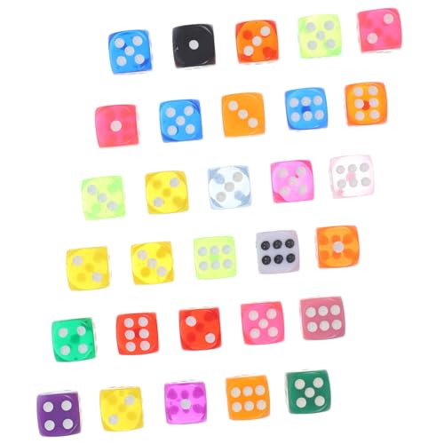 FRCOLOR 30 Stück Teiliges Resin Würfel Transparente Bunte Spielwürfel für Brettspiele und Party Leichte Sechseitige Würfel als Spiel Party deko Geeignet für Spielabende und Gesellige von FRCOLOR
