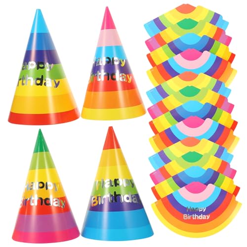 FRCOLOR 32 Stück Kindergeburtstag Partyhüte Teiliges Buntes Kegelset mit Elastischem Band Verstellbare Geburtstagskappen für Jungen und Mädchen Festliche Partydekoration und Fotorequisiten von FRCOLOR