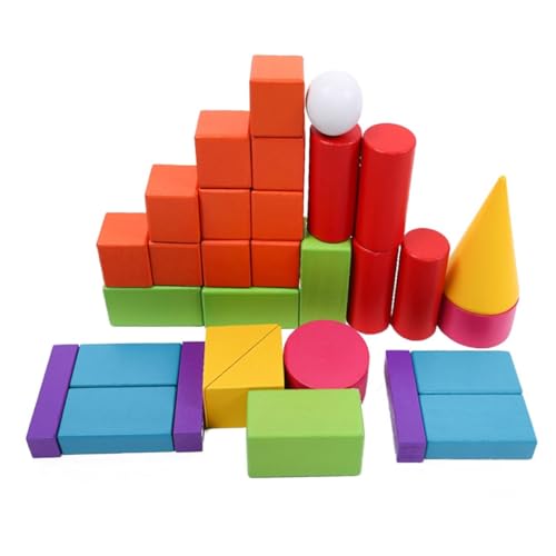 FRCOLOR 32 Stück Teiliges Montessori Holz mit Formen für Mathe Lernmodell Glatte Geometrische Körper für Form und Größenverständnis Pädagogisches Unterrichtsmaterial von FRCOLOR