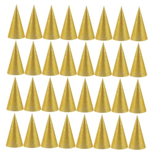 FRCOLOR 36 Stück Teiliges Kleine Geburtstags Partyhüte aus Goldenem Glitzerpapier Faltbare Partyhüte als Dekorative Kopfbedeckung für Geburtstagsfeiern Festivals und Kreative Fotosessions von FRCOLOR