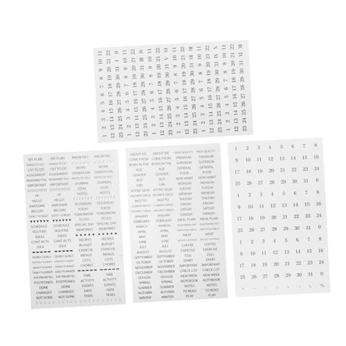 FRCOLOR 4 Blätter Selbstklebende DIY Planer Aufkleber PVC Material Robust Transparent für Kalender Tagebuch Zubehör zum Einfachen Aufkleben und Kreativen Gestalten von FRCOLOR