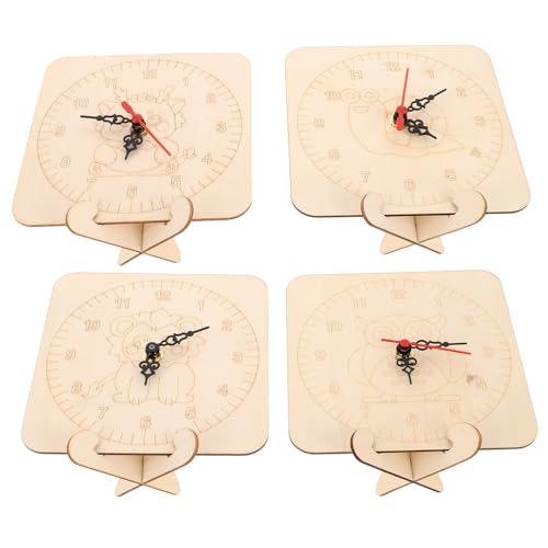 FRCOLOR 4 Sätze DIY Wanduhr Bausatz aus Glattem Holz mit Blankem Ziffernblatt und Lautlosem Kreatives Bastelset für Zeitlernen und Gemeinsames Gestalten im Kindergartenalter von FRCOLOR