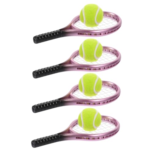 FRCOLOR 4 Sätze Mini Tennis Set Teiliges Zubehör für Puppenhäuser Realistisch Gestaltete Tennisschläger und Bälle für Miniatur Sportlandschaften Tragbar und Kompakt von FRCOLOR