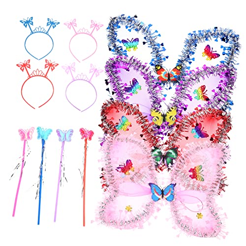 FRCOLOR 4 Sätze Performance-Bekleidung für Schmetterlinge Feenflügel Schmetterlinge Flügelkinder Stirnband Flügel Kostüm Schmetterlingsflügel Flügel für Mädchen Kostüm Flügel Stoff von FRCOLOR