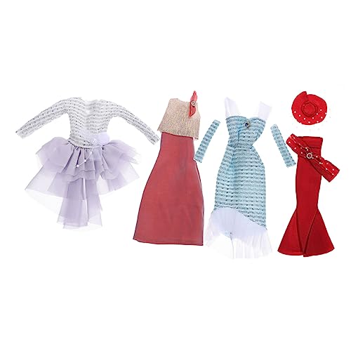 FRCOLOR 4 Sätze Teiliges Puppenkleidungsset Elegante Abendkleider für Puppen Stilvolle Modeoutfits Geeignet für Kreatives Fantasie aus Sicherem Gefertigt von FRCOLOR