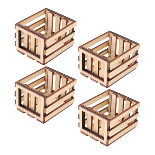 FRCOLOR 4stücke Mini-puppenhauskiste Aus Holz Aufbewahrungsbox Für Miniaturmöbel Modellbauzubehör Puppenhausbehälter Miniaturkorb Kleiner Obstkorb von FRCOLOR