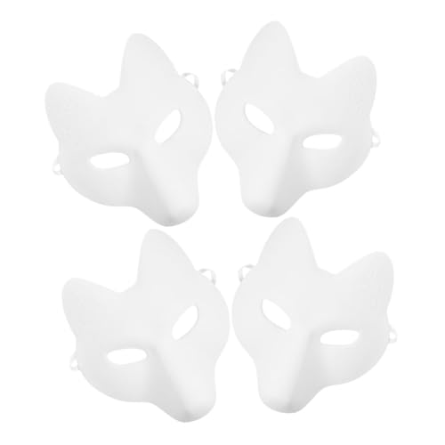 FRCOLOR 4 Stück DIY Fuchsmaske Weiß PU Unbemalt Einstellbar Für Halloween Maskenball Kostüm Party Zubehör Für Erwachsene von FRCOLOR