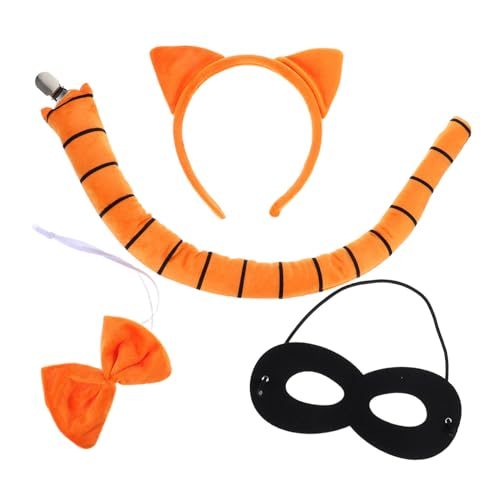 FRCOLOR 4 Stück Halloween Katzenkostüm Damen Teiliges Set mit Verstellbarem Katzenohren Haarreif Schleife und Schwarzer Maske für Faschingsparty und Cosplay von FRCOLOR