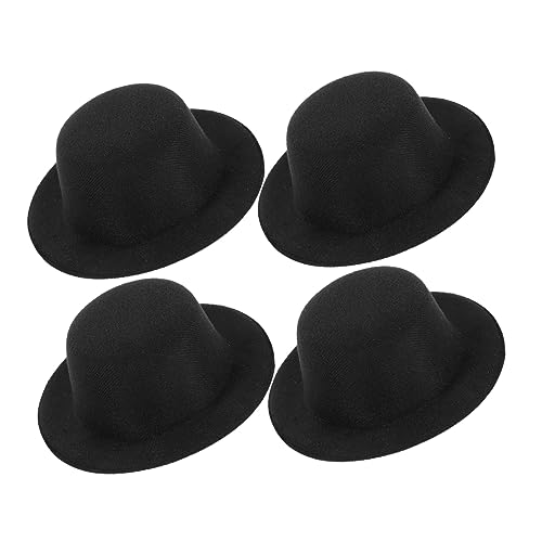 FRCOLOR 4 Stück Kleine Handgefertigte Puppen Hüte Schwarz Flache Elegante Mini aus Robustem Material für DIY Dekorationen Puppenkleidung und Schneemann Accessoires von FRCOLOR