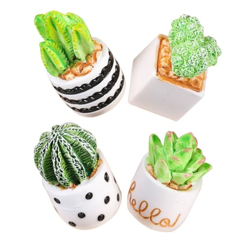 FRCOLOR 4 Stück Künstliche Miniatur Kakteen Deko Figuren aus Resin Detailgetreue Mini Pflanzen im Topf Lebensechte Mini Bonsai für Tisch Büro Puppenhaus und Garten Dekoration von FRCOLOR
