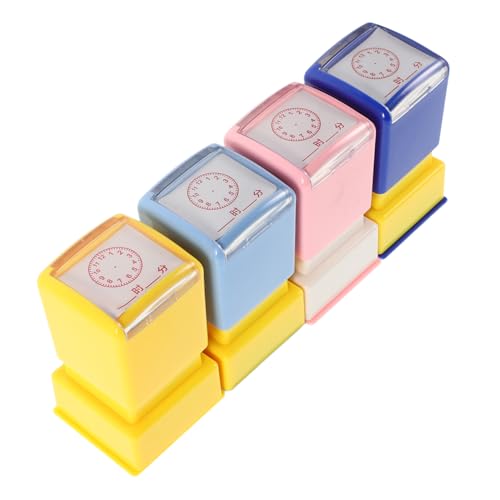 FRCOLOR 4 Stück Lernstempel Uhrzeit Uhr Stempel Tragbar für Unterricht Zuhause und Schule Farbenfrohe Zeitstempel Zeitverständnis von FRCOLOR