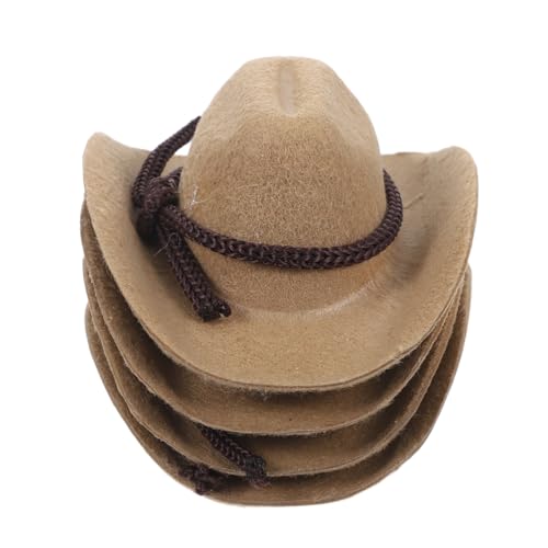 FRCOLOR 4 Stück Mini Cowboyhüte für Puppen Western Miniatur Hüte für Dollhouse Deko Leichte Mini Cowgirl Party Caps Passende Accessoires für Puppen von FRCOLOR