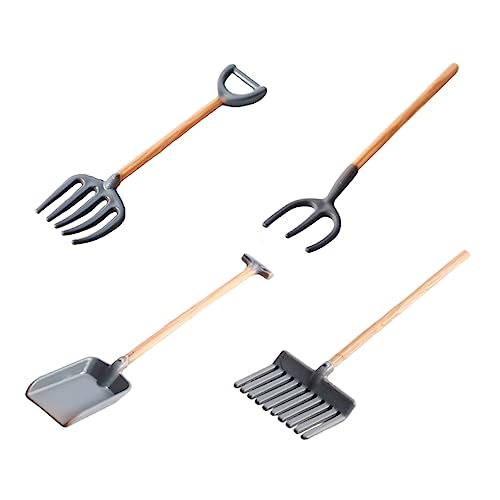 FRCOLOR 4 Stück Mini Gartengeräte Set für Teiliges Set mit Schaufel und Rechen für Puppenhäuser und Mini Fördert Kreativität und Fantasie von FRCOLOR