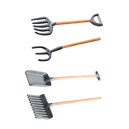 FRCOLOR 4 Stück Mini Gartenwerkzeug Set Teiliges Puppenhaus Zubehör für Mini Schaufel und Harke für Gartenarbeit im Miniaturformat von FRCOLOR