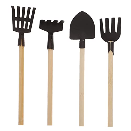FRCOLOR 4 Stück Mini Gartenwerkzeug Set für Teiliges Set aus Rechen Schaufel und Forke für Puppenhaus Gartenspielzeug für Junge Mädchen Kreatives Zubehör für Miniaturgärten von FRCOLOR