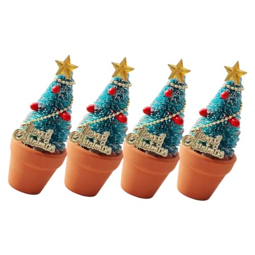 FRCOLOR 4 Stück Mini Weihnachtsbaum im Topf Realistische Künstliche Miniatur Tannenbäume Puppenhaus Zubehör Dekorative Mikro Landschaft für Tisch Regal Fenster und Mini Haus Langlebig und von FRCOLOR