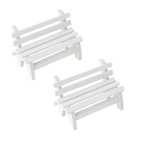 FRCOLOR 4 Stück Miniatur Holzbank Teiliges aus Robustem Kiefernholz Leichte Miniaturmöbel für Garten und Wohnraumdekoration Detailreiche Landschaftsornamente und Fotorequisiten von FRCOLOR