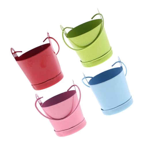 FRCOLOR 4 Stück Miniatur Metall Eimer Mini Blumentopf und Aufbewahrungsbehälter aus für Puppenhaus Dekoration Vielseitig Nutzbar als Miniatur Pflanzkübel und Aufbewahrung Bunte von FRCOLOR