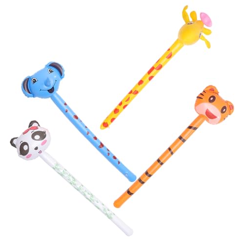 FRCOLOR 4 Stück PVC Aufblasbare Tierkopf Sticks Leichte Langlebige Spielzeugballons mit Giraffe Tiger Panda Elefant Schnell Aufblasbar Sicherer PVC für Kinderpartys und Spaß von FRCOLOR