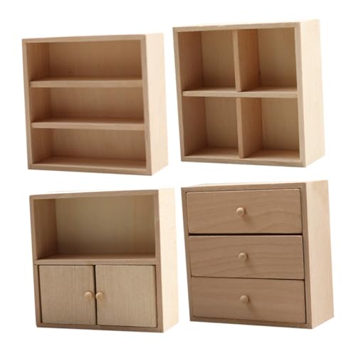 FRCOLOR 4 Stück Realistisches Teiliges Miniatur Holzmöbel DIY Kleiner Schrank für Puppenhaus Schlafzimmer und Wohnzimmer Robustes Massivholz Detailgetreue Mini Möbel für Kreative von FRCOLOR