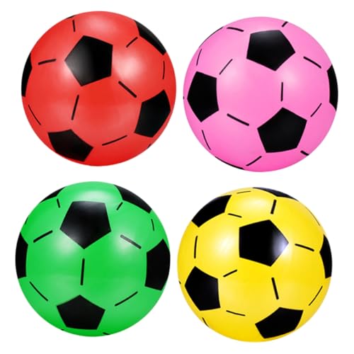 FRCOLOR 4 Stück Teiliges Aufblasbares Fußball für Leichter Elastischer Spielball in Bunten Farben Sicherer Kunststoff für Spielplatz Garten und Schwimmbad für Jungen und von FRCOLOR