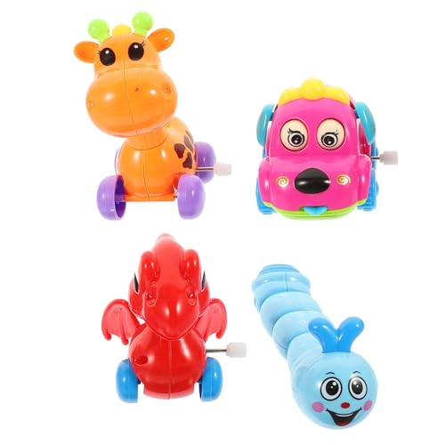 FRCOLOR 4 Stück Teiliges Aufziehspielzeug Cartoon Tiere Sicher Abgerundete Kanten Wind Up Mechanismus für Realistische Fördert Koordination und Farbunterscheidung bei Zufällige Farbe von FRCOLOR