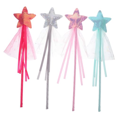 FRCOLOR 4 Stück Teiliges Feenstab für Glitzerndem Fünfzackigem Stern Farbenfrohe Zauberartikel für Mädchen für Kostüm Cosplay Geburtstag und Halloween Party von FRCOLOR