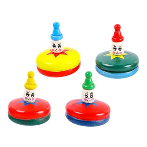 FRCOLOR 4 Stück Teiliges Holzkreisel Kleine Handbetriebene Gyroskope für Cartoon Design Fördert Feinmotorik und Stressabbau Geschenkidee für Jungen und Mädchen von FRCOLOR
