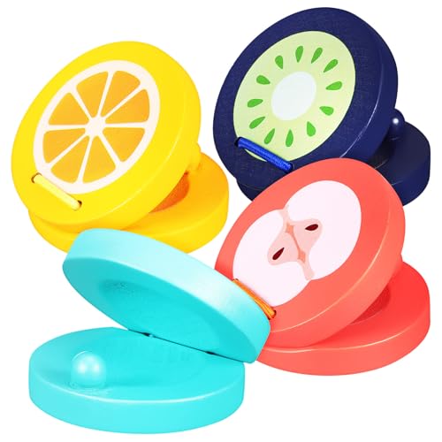FRCOLOR 4 Stück Teiliges Kleine Holz kastagnetten Bunte Cartoon Percussion Instrumente für Vorschulkinder Finger kastagnetten Musikalisches Lernspielzeug von FRCOLOR
