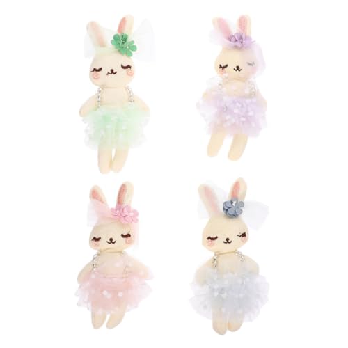 FRCOLOR 4 Stück Teiliges Mini Kaninchen Plüschset Kleine Weiche Stoffhasen mit Baumwollfüllung Sichere Verarbeitung Kuscheliges Hasenspielzeug für Osterdeko Geburtstags und von FRCOLOR