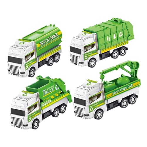FRCOLOR 4 Stück Teiliges Mini Müllauto Simulation Sanitäre Fahrzeuge Robustes Modell für Jungen und Mädchen Hand Auge Koordination und Umweltbewusstsein von FRCOLOR