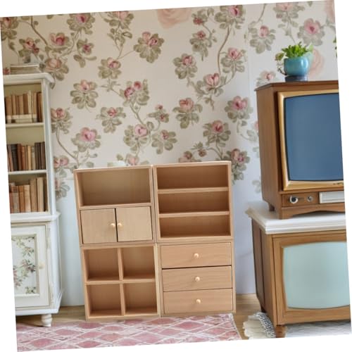 FRCOLOR 4 Stück Teiliges Miniatur Holzschrank DIY Puppenhausmöbel aus Massivem Holz Realistischer Mini Stauraumschrank für Wohnzimmer und Küche Handwerkliche Bastelidee zur Kreativen von FRCOLOR