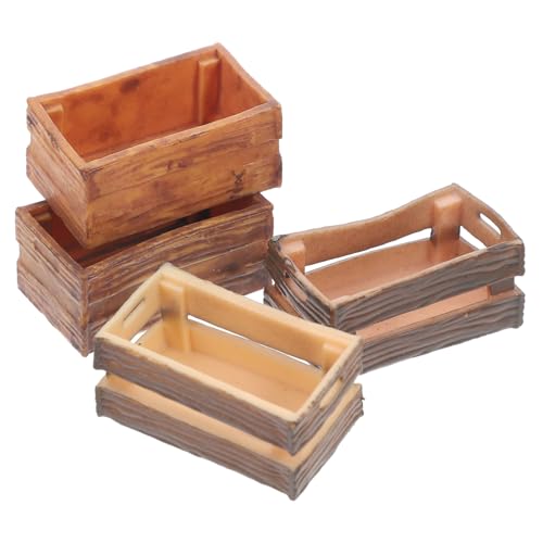 FRCOLOR 4 Stück Teiliges Miniatur Kisten aus Holz Detailgetreue Mini Aufbewahrungsboxen für Puppenhaus DIY Mikro Szenen Dekoration Handliche Miniature Storage Baskets für Miniatur von FRCOLOR