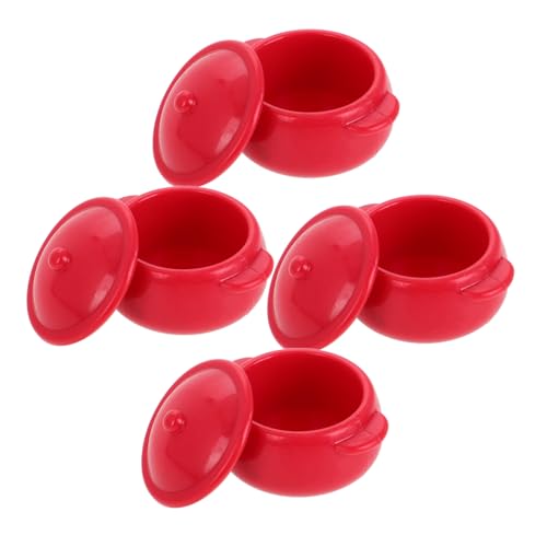 FRCOLOR 4 Stück Teiliges Miniatur Küchen Set für Puppenhaus Rote Kunststoff Kochtöpfe Realistisches Zubehör für Kreatives Spiel Geeignet für Maßstab für Puppenhaus Fans von FRCOLOR