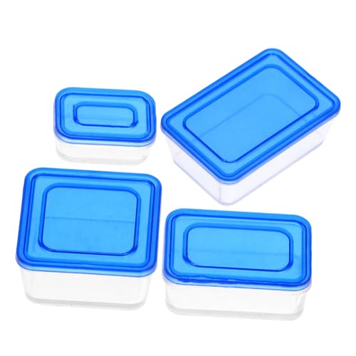 FRCOLOR 4 Stück Teiliges Miniatur Puppenhaus Lunchbox Dekorative Realistische Lunchbox Modelle Blau für DIY Puppenhaus Küche Mini Essensbehälter und Aufbewahrungsboxen von FRCOLOR