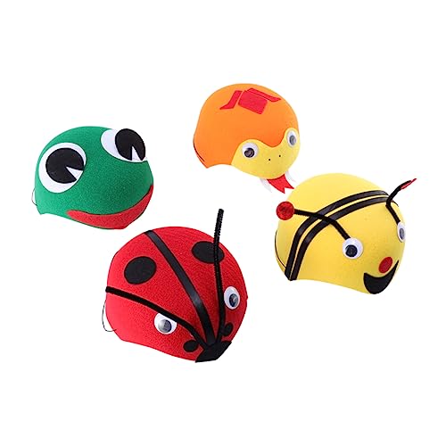 FRCOLOR 4 Stück Teiliges Niedliche Cartoon Tiermützen aus Atmungsaktivem Hautfreundlichem Vliesstoff mit Elastischem Band Kreative Kopfbedeckungen für Kinderparty Kindergarten Halloween von FRCOLOR