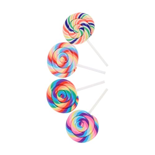 FRCOLOR 4 Stück Teiliges Resin Lutscher Miniatur Lollipop Modell Regenbogenfarben Realistische Deko für Puppenhaus Farbenfrohe Süßigkeiten Nachbildung als Sammlerobjekt und von FRCOLOR