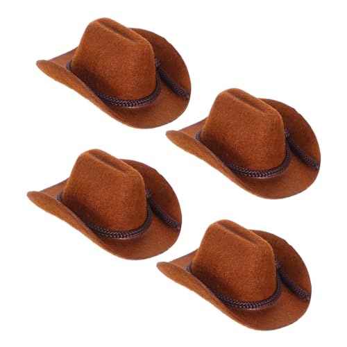 FRCOLOR 4 Stück Teiliges Set Mini Cowboyhüte für Bastelarbeiten Niedliche Miniaturhüte für Puppen für Puppenhaus Zubehör und Western Mottopartys und Geflockt von FRCOLOR