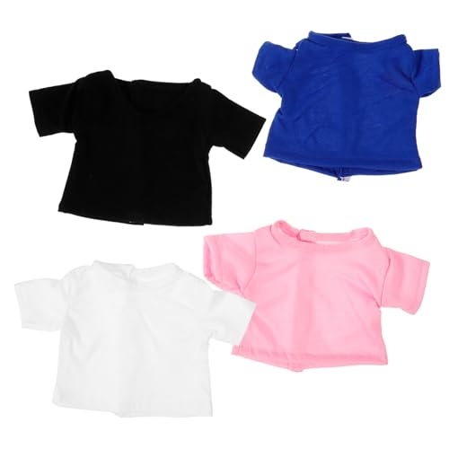 FRCOLOR 4 Stück Teiliges T Shirt für Puppen Kuscheltier Teddybär Kostüm in Weiß Blau Schwarz Liebevolle Puppenkleidung für Dekoration und Kreatives Ankleiden von FRCOLOR