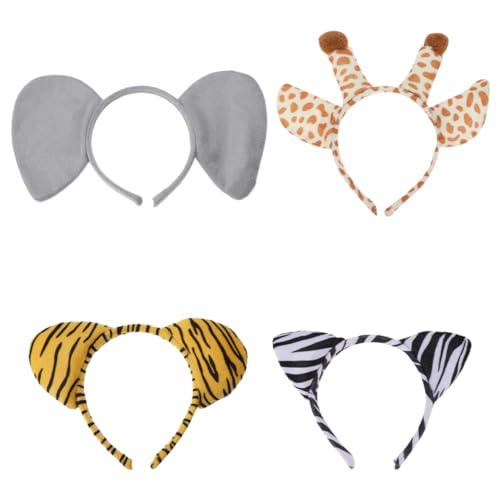FRCOLOR 4 Stück Tierohren Haarreifen Teiliges Cosplay Zubehör mit Tiger Elefant Zebra und Giraffe für Erwachsene für Kostümpartys Halloween und Feierlichkeiten von FRCOLOR