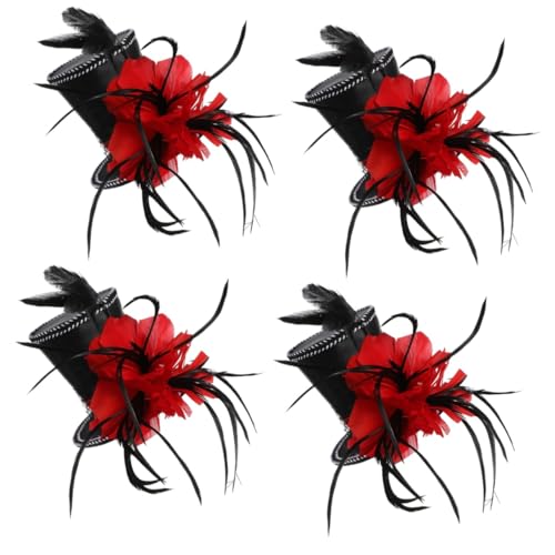 FRCOLOR 4 Stück Top Hat Kopfband mit Federdetails Bequemes Leichtes Haaraccessoire für Halloween Festliche Anlässe Elegantes Design für Damen Langlebig Vielseitig Einsetzbar von FRCOLOR