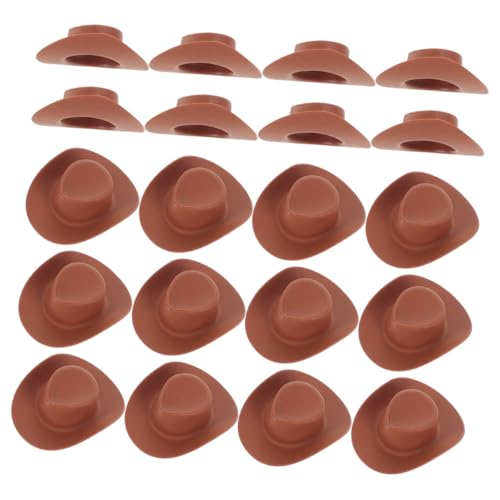FRCOLOR 40 Stück Mini Cowgirl Hüte aus Kunststoff Leichte Stabile Miniatur Dekoration für Puppen DIY Basteln und Party Braune Mini Hüte für Puppenhaus und Kostümzubehör von FRCOLOR