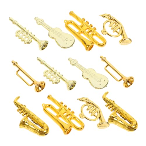 FRCOLOR 48 Stück Miniatur Musikinstrument Dekorationsset Goldfarben Kleine Trompete Violine Saxophon Französisches Horn Puppenhaus Zubehör für Musikzimmer und Geschenkideen von FRCOLOR