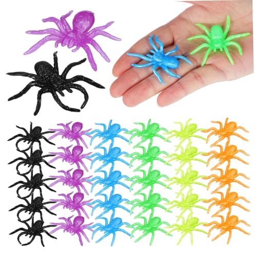 FRCOLOR 48 Stück Teiliges Halloween Spinnenset Farben Realistische Dehnbare Tpr Spinnen Kleine Gruseldekorationen und Scherzspielzeug für Party und Goodie Bag Füller von FRCOLOR