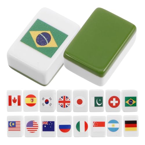 FRCOLOR 48 Stück Teiliges Mahjong Set mit Flaggenmuster Robustes Plastikspiel für Partys Familienversammlungen und Freizeitspiel Anfängerfreundliche Regeln Mehrere Spielmodi von FRCOLOR