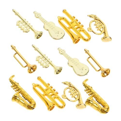 FRCOLOR 48 Stück Teiliges Miniatur Musikinstrumenten Set Goldfinish Detailreiche Puppenhaus Dekoration Inklusive Mini Saxophon Trompete Violine für DIY Weihnachtsbaum Kranz und Partydeko von FRCOLOR